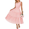 MEROKEETY Summer Casual Sleeveless V Neck Midi Maxi Cotton Dress Women 2026 | Shirred Waist, Eyelets, Tiered, Lined, with Pockets, Boho, Semi Formal, Modest, Vacation, Bridal Shower, Church, Long Dresses(Pinkgingham)