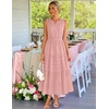 MEROKEETY Summer Casual Sleeveless V Neck Midi Maxi Cotton Dress Women 2026 | Shirred Waist, Eyelets, Tiered, Lined, with Pockets, Boho, Semi Formal, Modest, Vacation, Bridal Shower, Church, Long Dresses(Pink)