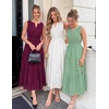 MEROKEETY Summer Casual Sleeveless V Neck Midi Maxi Cotton Dress Women 2026 | Shirred Waist, Eyelets, Tiered, Lined, with Pockets, Boho, Semi Formal, Modest, Vacation, Bridal Shower, Church, Long Dresses(Wine)