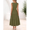 MEROKEETY Summer Casual Sleeveless V Neck Midi Maxi Cotton Dress Women 2026 | Shirred Waist, Eyelets, Tiered, Lined, with Pockets, Boho, Semi Formal, Modest, Vacation, Bridal Shower, Church, Long Dresses(Armygreen)