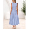MEROKEETY Summer Casual Sleeveless V Neck Midi Maxi Cotton Dress Women 2026 | Shirred Waist, Eyelets, Tiered, Lined, with Pockets, Boho, Semi Formal, Modest, Vacation, Bridal Shower, Church, Long Dresses(Blue)