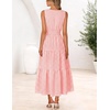 MEROKEETY Summer Casual Sleeveless V Neck Midi Maxi Cotton Dress Women 2026 | Shirred Waist, Eyelets, Tiered, Lined, with Pockets, Boho, Semi Formal, Modest, Vacation, Bridal Shower, Church, Long Dresses(Pinkgingham)