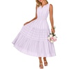 MEROKEETY Summer Casual Sleeveless V Neck Midi Maxi Cotton Dress Women 2026 | Shirred Waist, Eyelets, Tiered, Lined, with Pockets, Boho, Semi Formal, Modest, Vacation, Bridal Shower, Church, Long Dresses(Lightpurple)