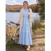 MEROKEETY Summer Casual Sleeveless V Neck Midi Maxi Cotton Dress Women 2026 | Shirred Waist, Eyelets, Tiered, Lined, with Pockets, Boho, Semi Formal, Modest, Vacation, Bridal Shower, Church, Long Dresses(Bluegingham)