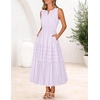 MEROKEETY Summer Casual Sleeveless V Neck Midi Maxi Cotton Dress Women 2026 | Shirred Waist, Eyelets, Tiered, Lined, with Pockets, Boho, Semi Formal, Modest, Vacation, Bridal Shower, Church, Long Dresses(Lightpurple)
