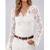 MEROKEETY Women Fall Lace Long Bell Sleeve Blouse V Neck Dressy Shirt Tops | 2026 Trendy, Fitted, Floral Jacquard, Mesh, Sheer Sleeves, Torso‑lined, Business Casual, Fashion Outfit, Winter Clothes(White)