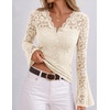 MEROKEETY Women Fall Lace Long Bell Sleeve Blouse V Neck Dressy Shirt Tops | 2026 Trendy, Fitted, Floral Jacquard, Mesh, Sheer Sleeves, Torso‑lined, Business Casual, Fashion Outfit, Winter Clothes(Beige)