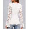 MEROKEETY Women Fall Lace Long Bell Sleeve Blouse V Neck Dressy Shirt Tops | 2026 Trendy, Fitted, Floral Jacquard, Mesh, Sheer Sleeves, Torso‑lined, Business Casual, Fashion Outfit, Winter Clothes(White)