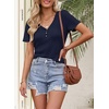 MEROKEETY Womens 2026 Summer Short Sleeve Tops Casual T Shirts | V Neck, Ribbed Knit, Henley, Button Down, Trendy Fashion Basic Tee Shirts Blouses, Going Out Outfits Clothes(Navy)