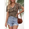 MEROKEETY Womens 2026 Summer Short Sleeve Tops Casual T Shirts | V Neck, Ribbed Knit, Henley, Button Down, Trendy Fashion Basic Tee Shirts Blouses, Going Out Outfits Clothes(Leopard)