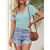 MEROKEETY Womens 2026 Summer Short Sleeve Tops Casual T Shirts | V Neck, Ribbed Knit, Henley, Button Down, Trendy Fashion Basic Tee Shirts Blouses, Going Out Outfits Clothes(Lightblue)