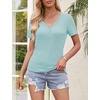 MEROKEETY Womens 2026 Summer Short Sleeve Tops Casual T Shirts | V Neck, Ribbed Knit, Henley, Button Down, Trendy Fashion Basic Tee Shirts Blouses, Going Out Outfits Clothes(Lightblue)