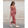 MEROKEETY Women’s Fall Off Shoulder Long Sleeve Bodycon Midi Sweater Dress | 2026, Winter, Formal, Engagement, Sexy, Date Night, Baby Shower, Maternity, Bridal Shower, Wedding, Holiday Party Dresses(Brick)