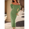MEROKEETY Women’s Fall Off Shoulder Long Sleeve Bodycon Midi Sweater Dress | 2026, Winter, Formal, Engagement, Sexy, Date Night, Baby Shower, Maternity, Bridal Shower, Wedding, Holiday Party Dresses(Green)