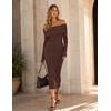 MEROKEETY Women’s Fall Off Shoulder Long Sleeve Bodycon Midi Sweater Dress | 2026, Winter, Formal, Engagement, Sexy, Date Night, Baby Shower, Maternity, Bridal Shower, Wedding, Holiday Party Dresses(Coffee)