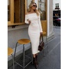 MEROKEETY Women’s Fall Off Shoulder Long Sleeve Bodycon Midi Sweater Dress | 2026, Winter, Formal, Engagement, Sexy, Date Night, Baby Shower, Maternity, Bridal Shower, Wedding, Holiday Party Dresses(White)