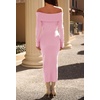 MEROKEETY Women’s Fall Off Shoulder Long Sleeve Bodycon Midi Sweater Dress | 2026, Winter, Formal, Engagement, Sexy, Date Night, Baby Shower, Maternity, Bridal Shower, Wedding, Holiday Party Dresses(Lightpink)