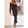 MEROKEETY Women’s Fall Off Shoulder Long Sleeve Bodycon Midi Sweater Dress | 2026, Winter, Formal, Engagement, Sexy, Date Night, Baby Shower, Maternity, Bridal Shower, Wedding, Holiday Party Dresses(Blackrose)