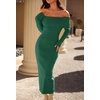 MEROKEETY Women’s Fall Off Shoulder Long Sleeve Bodycon Midi Sweater Dress | 2026, Winter, Formal, Engagement, Sexy, Date Night, Baby Shower, Maternity, Bridal Shower, Wedding, Holiday Party Dresses(Darkgreen)