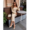 MEROKEETY Women’s Fall Off Shoulder Long Sleeve Bodycon Midi Sweater Dress | 2026, Winter, Formal, Engagement, Sexy, Date Night, Baby Shower, Maternity, Bridal Shower, Wedding, Holiday Party Dresses(Apricot)