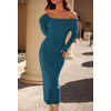 MEROKEETY Women’s Fall Off Shoulder Long Sleeve Bodycon Midi Sweater Dress | 2026, Winter, Formal, Engagement, Sexy, Date Night, Baby Shower, Maternity, Bridal Shower, Wedding, Holiday Party Dresses(Teal)