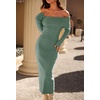 MEROKEETY Women’s Fall Off Shoulder Long Sleeve Bodycon Midi Sweater Dress | 2026, Winter, Formal, Engagement, Sexy, Date Night, Baby Shower, Maternity, Bridal Shower, Wedding, Holiday Party Dresses(Dustygreen)