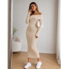 MEROKEETY Women’s Fall Off Shoulder Long Sleeve Bodycon Midi Sweater Dress | 2026, Winter, Formal, Engagement, Sexy, Date Night, Baby Shower, Maternity, Bridal Shower, Wedding, Holiday Party Dresses(Apricot)