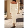 MEROKEETY Women’s Fall Off Shoulder Long Sleeve Bodycon Midi Sweater Dress | 2026, Winter, Formal, Engagement, Sexy, Date Night, Baby Shower, Maternity, Bridal Shower, Wedding, Holiday Party Dresses(Beige)