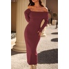 MEROKEETY Women’s Fall Off Shoulder Long Sleeve Bodycon Midi Sweater Dress | 2026, Winter, Formal, Engagement, Sexy, Date Night, Baby Shower, Maternity, Bridal Shower, Wedding, Holiday Party Dresses(Burgundy)