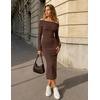 MEROKEETY Women’s Fall Off Shoulder Long Sleeve Bodycon Midi Sweater Dress | 2026, Winter, Formal, Engagement, Sexy, Date Night, Baby Shower, Maternity, Bridal Shower, Wedding, Holiday Party Dresses(Coffee)