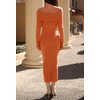 MEROKEETY Women’s Fall Off Shoulder Long Sleeve Bodycon Midi Sweater Dress | 2026, Winter, Formal, Engagement, Sexy, Date Night, Baby Shower, Maternity, Bridal Shower, Wedding, Holiday Party Dresses(Rust)