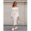 MEROKEETY Women’s Fall Off Shoulder Long Sleeve Bodycon Midi Sweater Dress | 2026, Winter, Formal, Engagement, Sexy, Date Night, Baby Shower, Maternity, Bridal Shower, Wedding, Holiday Party Dresses(White)
