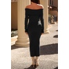 MEROKEETY Women’s Fall Off Shoulder Long Sleeve Bodycon Midi Sweater Dress | 2026, Winter, Formal, Engagement, Sexy, Date Night, Baby Shower, Maternity, Bridal Shower, Wedding, Holiday Party Dresses(Black)