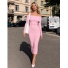 MEROKEETY Women’s Fall Off Shoulder Long Sleeve Bodycon Midi Sweater Dress | 2026, Winter, Formal, Engagement, Sexy, Date Night, Baby Shower, Maternity, Bridal Shower, Wedding, Holiday Party Dresses(Lightpink)