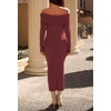 MEROKEETY Women’s Fall Off Shoulder Long Sleeve Bodycon Midi Sweater Dress | 2026, Winter, Formal, Engagement, Sexy, Date Night, Baby Shower, Maternity, Bridal Shower, Wedding, Holiday Party Dresses(Burgundy)
