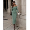 MEROKEETY Women’s Fall Off Shoulder Long Sleeve Bodycon Midi Sweater Dress | 2026, Winter, Formal, Engagement, Sexy, Date Night, Baby Shower, Maternity, Bridal Shower, Wedding, Holiday Party Dresses(Dustygreen)