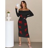 MEROKEETY Women’s Fall Off Shoulder Long Sleeve Bodycon Midi Sweater Dress | 2026, Winter, Formal, Engagement, Sexy, Date Night, Baby Shower, Maternity, Bridal Shower, Wedding, Holiday Party Dresses(Blackrose)