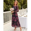 MEROKEETY Women’s Fall Wedding Guest Cocktail Long Sleeve Floral Maxi Dress | 2026 Winter, Crewneck, High Waist, A Line Flowy, Pleated, Lined, Party, Baby Shower, Elegant Formal Long Dress, with Pockets(Black)