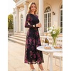 MEROKEETY Women’s Fall Wedding Guest Cocktail Long Sleeve Floral Maxi Dress | 2026 Winter, Crewneck, High Waist, A Line Flowy, Pleated, Lined, Party, Baby Shower, Elegant Formal Long Dress, with Pockets(Black)