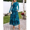 MEROKEETY Women’s Fall Wedding Guest Cocktail Long Sleeve Floral Maxi Dress | 2026 Winter, Crewneck, High Waist, A Line Flowy, Pleated, Lined, Party, Baby Shower, Elegant Formal Long Dress, with Pockets(Teal)