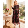 MEROKEETY Women’s Fall Wedding Guest Cocktail Long Sleeve Floral Maxi Dress | 2026 Winter, Crewneck, High Waist, A Line Flowy, Pleated, Lined, Party, Baby Shower, Elegant Formal Long Dress, with Pockets(Black)