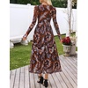 MEROKEETY Women’s Fall Wedding Guest Cocktail Long Sleeve Floral Maxi Dress | 2026 Winter, Crewneck, High Waist, A Line Flowy, Pleated, Lined, Party, Baby Shower, Elegant Formal Long Dress, with Pockets(Brown)