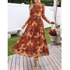 MEROKEETY Women’s Fall Wedding Guest Cocktail Long Sleeve Floral Maxi Dress | 2026 Winter, Crewneck, High Waist, A Line Flowy, Pleated, Lined, Party, Baby Shower, Elegant Formal Long Dress, with Pockets(Brown Floral)