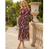 MEROKEETY Women’s Fall Wedding Guest Cocktail Long Sleeve Floral Maxi Dress | 2026 Winter, Crewneck, High Waist, A Line Flowy, Pleated, Lined, Party, Baby Shower, Elegant Formal Long Dress, with Pockets(Brown)