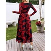 MEROKEETY Women’s Fall Wedding Guest Cocktail Long Sleeve Floral Maxi Dress | 2026 Winter, Crewneck, High Waist, A Line Flowy, Pleated, Lined, Party, Baby Shower, Elegant Formal Long Dress, with Pockets(Black Red)