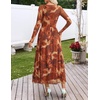 MEROKEETY Women’s Fall Wedding Guest Cocktail Long Sleeve Floral Maxi Dress | 2026 Winter, Crewneck, High Waist, A Line Flowy, Pleated, Lined, Party, Baby Shower, Elegant Formal Long Dress, with Pockets(Brown Floral)