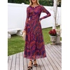 MEROKEETY Women’s Fall Wedding Guest Cocktail Long Sleeve Floral Maxi Dress | 2026 Winter, Crewneck, High Waist, A Line Flowy, Pleated, Lined, Party, Baby Shower, Elegant Formal Long Dress, with Pockets(Plum)