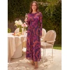 MEROKEETY Women’s Fall Wedding Guest Cocktail Long Sleeve Floral Maxi Dress | 2026 Winter, Crewneck, High Waist, A Line Flowy, Pleated, Lined, Party, Baby Shower, Elegant Formal Long Dress, with Pockets(Plum)