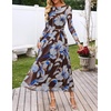 MEROKEETY Women’s Fall Wedding Guest Cocktail Long Sleeve Floral Maxi Dress | 2026 Winter, Crewneck, High Waist, A Line Flowy, Pleated, Lined, Party, Baby Shower, Elegant Formal Long Dress, with Pockets(Burgundy)