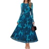 MEROKEETY Women’s Fall Wedding Guest Cocktail Long Sleeve Floral Maxi Dress | 2026 Winter, Crewneck, High Waist, A Line Flowy, Pleated, Lined, Party, Baby Shower, Elegant Formal Long Dress, with Pockets(Teal)